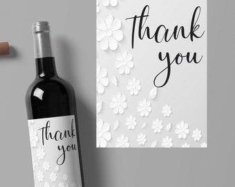 Thank You Wine Label: Floral Favor, Wedding, Shower (Printable DIY)