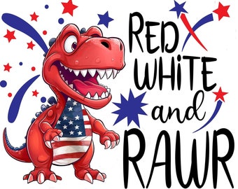 Patriotic Dinosaur PNG: 4th of July Kids Design (Digital Download)