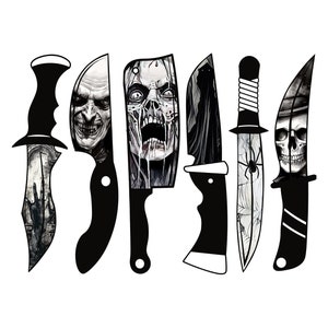 Film d&#39;horreur PNG, Couteaux d&#39;horreur PNG, conception de sublimation, Personnages de films d&#39;horreur PNG, Sublimation Halloween Png, Vampire, Zombie, Crâne Png