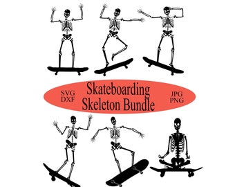 Skateboarding Skeleton SVG Bundle: Halloween Clipart (Digital Download)