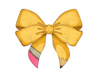 Teacher Pencil Bow PNG: Coquette Sublimation Design (Digital Download)