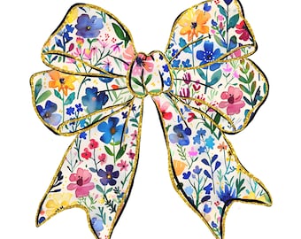 Floral Coquette Bow PNG: Spring Watercolor Design (Digital Download)
