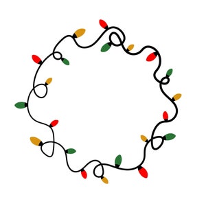 Puede incluir: Una cadena de luces navideñas en rojo, verde y amarillo, formando un círculo.