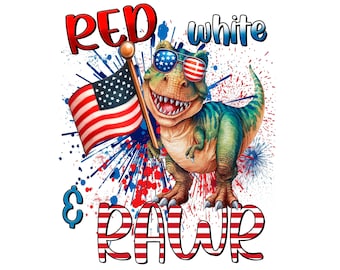 Dinosaur 4th of July PNG: Patriotic Kids Design (Digital Download)