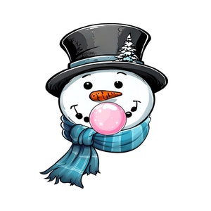 Muñeco de nieve PNG, Muñeco de nieve navideño divertido PNG, Muñeco de nieve soplando burbujas, Lindo muñeco de nieve navideño, Ilustración de muñeco de nieve navideño, Diseño de sublimación