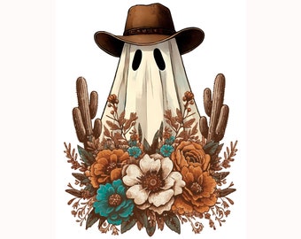 Cowboy Ghost PNG: Western Halloween Sublimation Design (Instant Download)
