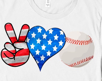 Peace Love Baseball PNG, Sublimation PNG, Digital Download, Baseball PNG, Peace Love Baseball png file, Stars and Stripes Png