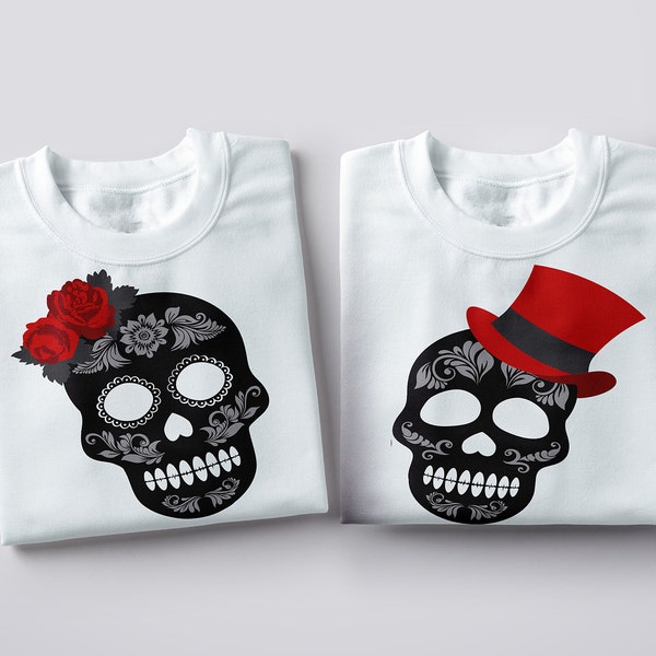 Sugar Skull SVG, Valentine Sugar Skull Svg, Skull with top hat SVG,Skull with Flower SVG, Love Svg, Skull Cut Files, Silhouette