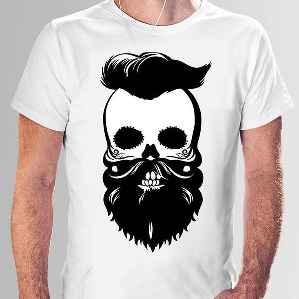 Skull SVG, Sugar Skull SVG, Skull with beard SVG, Skull artwork, Hipster Skull cut file