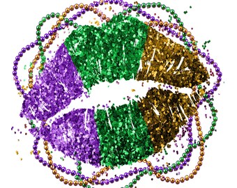 Mardi Gras Glitter Lips Clipart: Sparkly PNG, Sublimation (Digital Download)