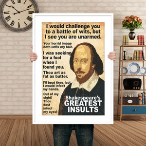 Shakespeare Insults Print, Funny Class Poster, Literary Print. English Literature Poster, English Class Print, Funny Shakespeare Print