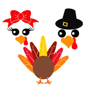 Turkey Face SVG Bundle: Thanksgiving Kids Cut Files (Digital Download)