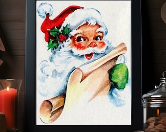 Vintage Santa Print: Retro Christmas Art (Digital Download)