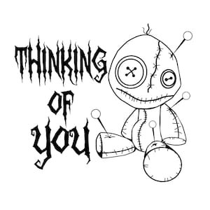 Poupée vaudou SVG, pensant à vous SVG, poupée vaudou PNG, Halloween, gothique, Silhouette et Circuit coupe fichiers, idée drôle de carte de Saint-Valentin
