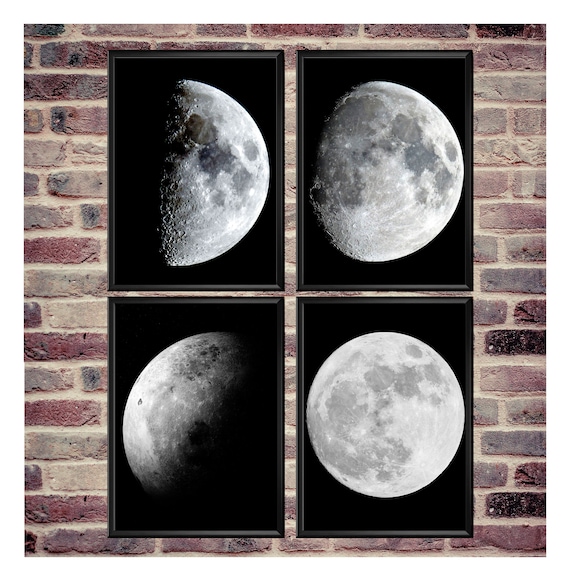 Moon Phase Art, Set of 4, Lunar Phases Print,moon Phases