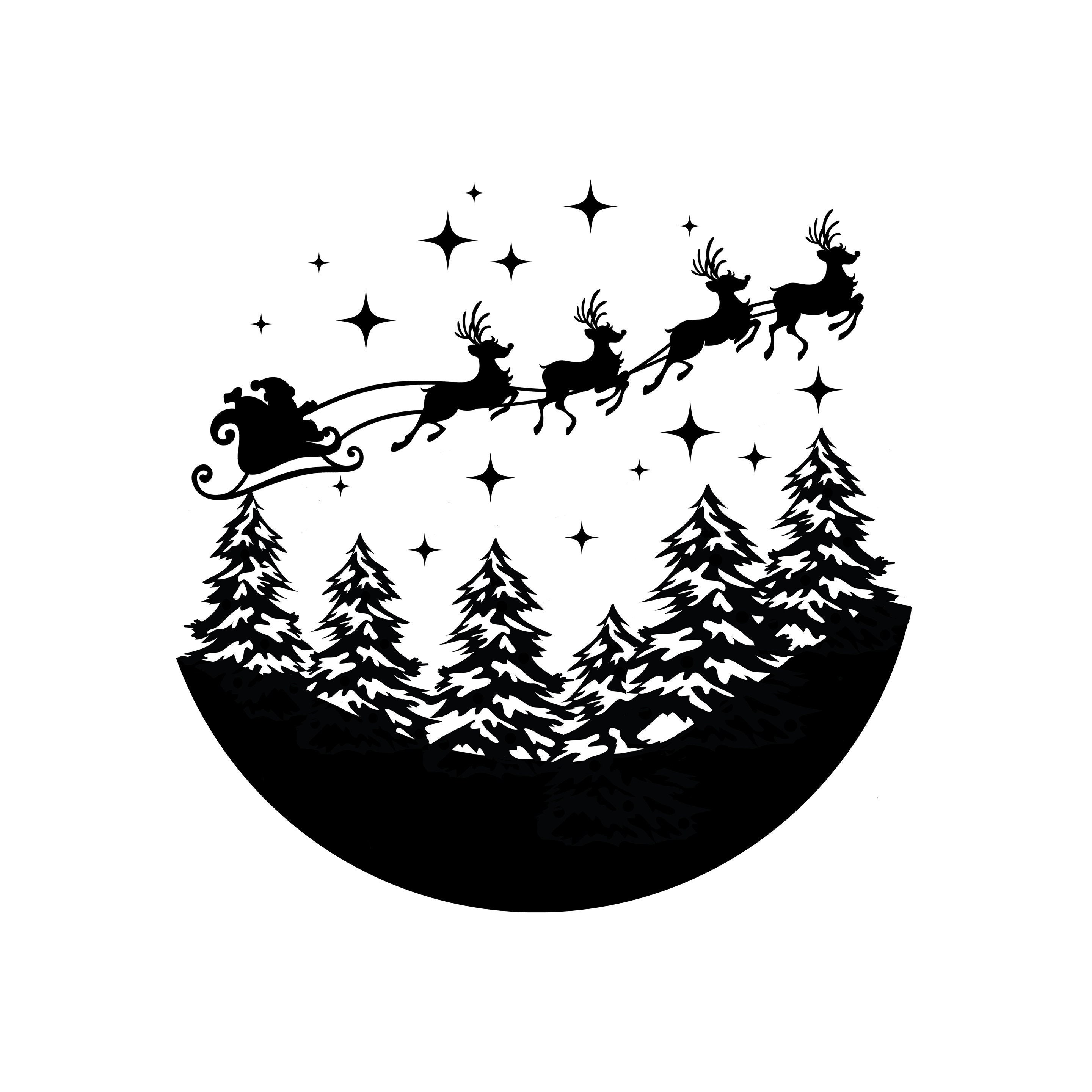 Santa Sleigh Clipart Black And White