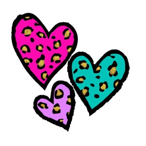 Three Hearts PNG Image, Leopard Valentine&#39;s Heart Design, Sublimation Designs Downloads, PNG File