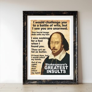 Shakespeare Insults Print, Funny Class Poster, Literary Print. English Literature Poster, English Class Print, Funny Shakespeare Print