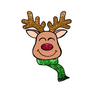 Rendieren PNG, glitter rendieren, faux glitter PNG, kerst PNG, schattige rendieren png, rode neus, rendieren gezicht png, Sparkly rendieren png