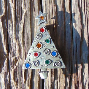 Vintage Signed JJ Vintage Christmas Tree Pewter Modern Pin Figural - Artifacts Collection