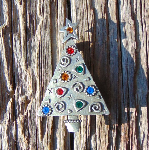 Vintage Signed JJ Vintage Christmas Tree Pewter M… - image 1