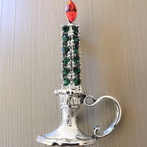 1960&#39;s Collector BOOK Piece DODDS Signed Vintage Christmas Candle Rhinestones Pin - Signed