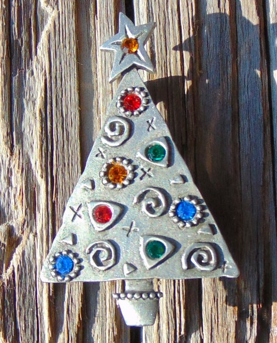 Vintage Signed JJ Vintage Christmas Tree Pewter M… - image 2