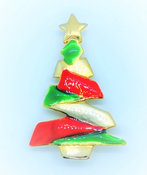 Vintage Collector BOOK Piece Signed DANECRAFT Vintage Christmas Tree Pin  Figural