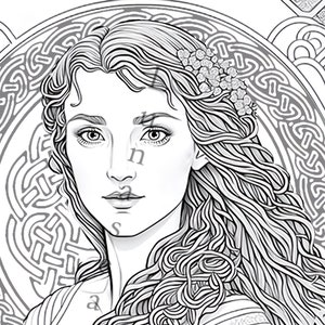 Celtic Princess Inspired Adult Coloring Page | Art Nouveau & Fairytale Themed Printable