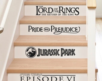 Movie decals for stairs, Wall Border, Riser stair decals, decals for steps, Famous Movies, Classic movies, 22"WX5"T Standard width