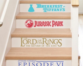 Movie decals for stairs, Wall Border, Riser stair decals, decals for steps, Famous Movies, Stair Decals, Classic movies, 6"HX34"W Extra wide