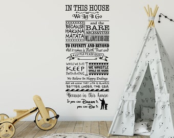 In This House famous quotes from the classic books and quotes from our favorite movies in one decal for your family room, bedroom or nursery