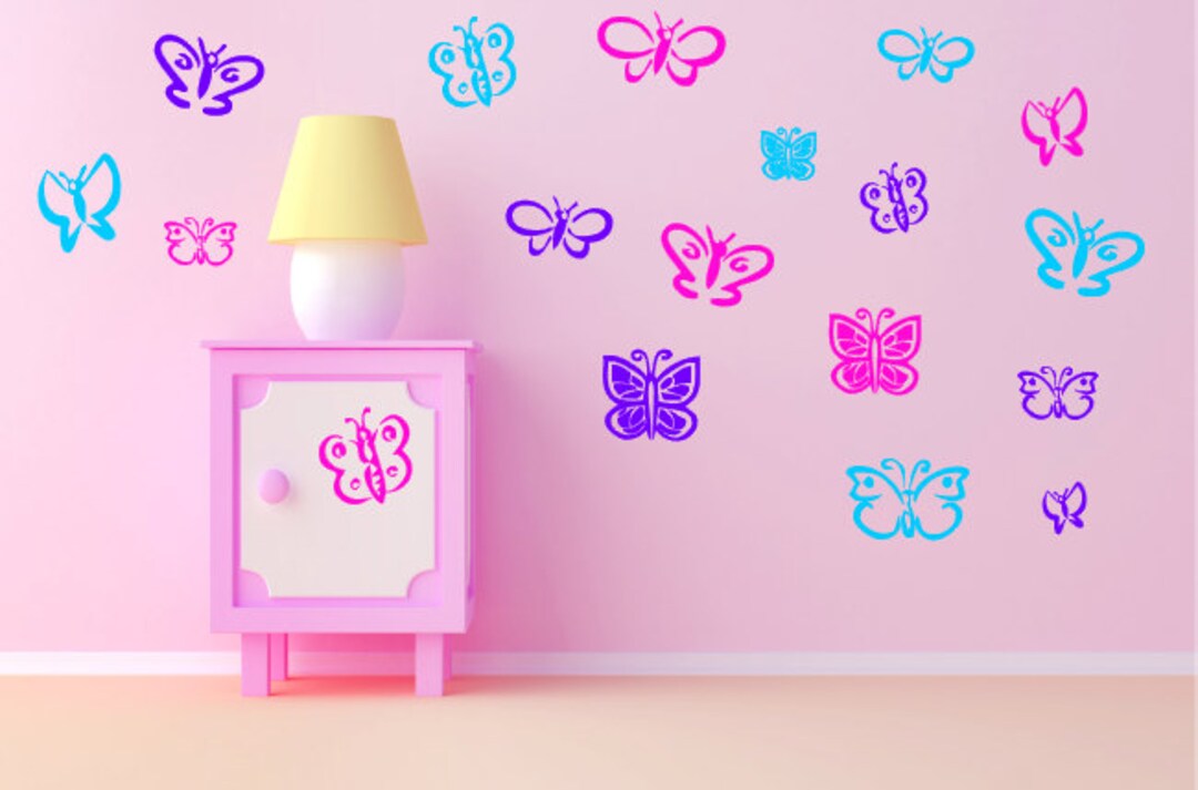 Retro Wall Decals, Vintage, 70's,butterflies Wall Art, 30 Assorted Decals, Choose Your Own Color