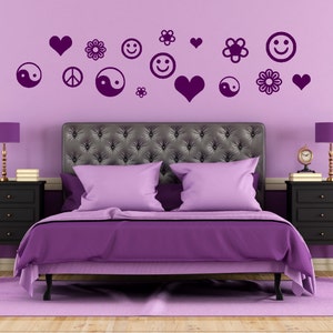 Retro Wall decals, vintage, 70&#39;s,I love the 60&#39;s Vinyl Wall art, stickers, 30 assorted decals, choose your color, confetti