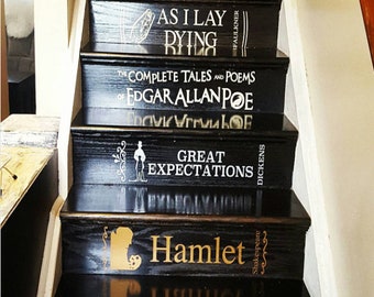 Stair Riser decals, Classic Books, Famous literature, book spine decals, great gift idea, extra wide stairs up to 34" wide and 6" tall