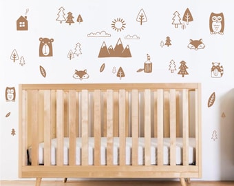 Woodland Wall Decals - Woodland Animals Nursery Decor, Wilderness Nursery Decals, Forest Animals Decals, Wall Border