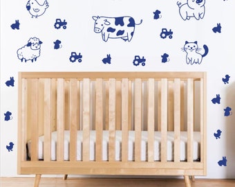 Down on the farm Animals Wall Decals, Cute Nursery and playroom Decor, Wall Paper, Wall border, Cow, pig, Chicken, Cat and Lamb