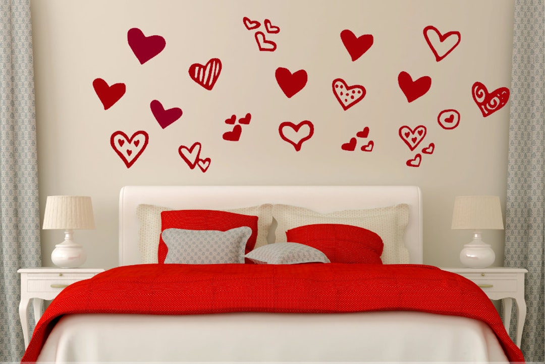 Retro Wall Decals, Vintage, 70's,hearts Vinyl Wall Decals, Stickers, 30