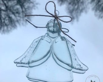 Unique Handmade Fused Glass Angel Christmas Tree Ornament