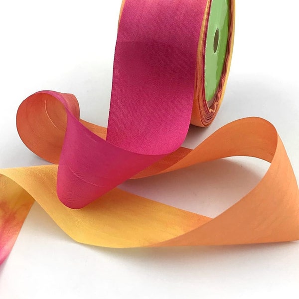 Dip Dye Variegated "Sherbet" 100% Pure Silk Ribbon, 32mm (1.25in) wide *Sold Per Metre*