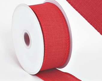 Rood jute lint met bedrade rand, 38 mm (1,5 inch) breed *Verkocht per meter*