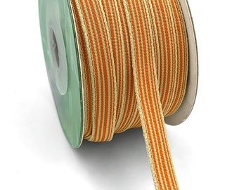 Orange & Cream Oxford Stripe Ribbon, 10mm (3/8in) wide *Sold Per Metre*