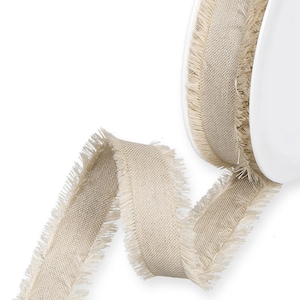25 mm breites Natur-Leinenband aus Leinen-Mischgewebe mit Fransensaum - Meterware