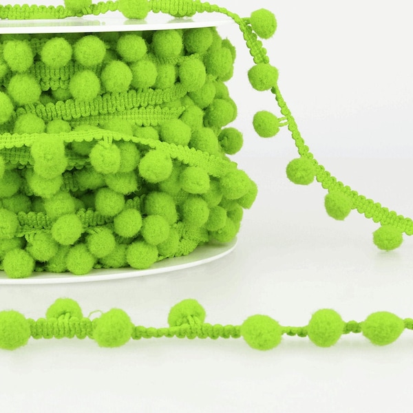 Lime Green Pom Pom Trim, Small 10mm (3/8in) Diameter *Sold Per Metre*