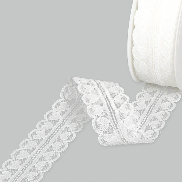 White Hearts Double-Band Scalloped Edge Lace Trim, 30mm (1 3/16in) wide *Sold Per Metre*