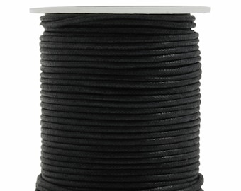 Black Waxed Cotton Thonging Cord, 2mm wide *Sold Per Metre*
