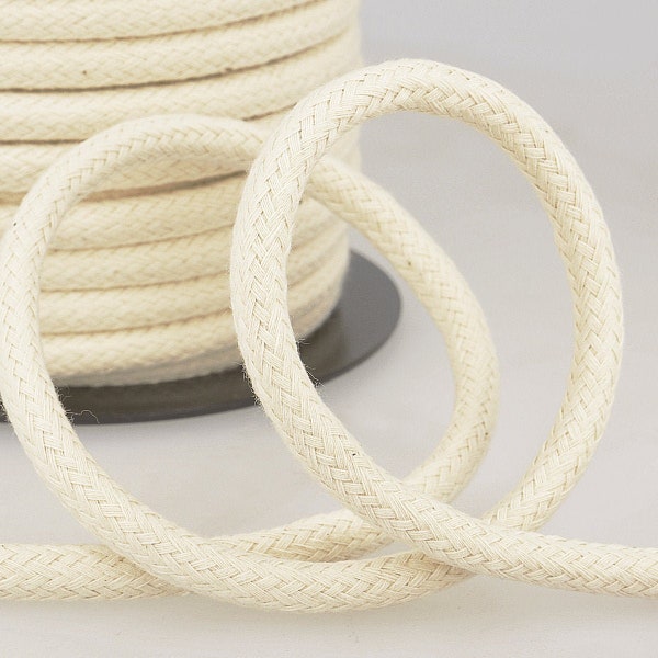 Natural Cream Braided 100% Cotton Smooth Piping Cord, 10mm (3/8in) Diameter *Sold Per Metre*