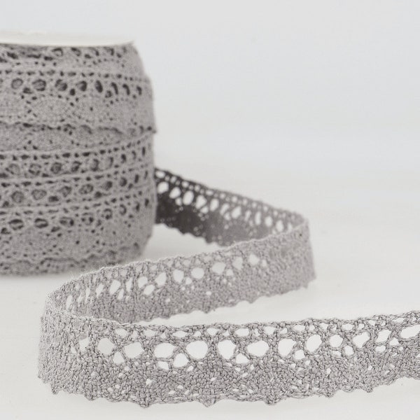 Grey "Karen" Mandorla 100% Cotton Lace Trim, 18mm (11/16in) wide *Sold Per Metre*