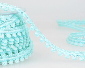 Light Aqua Blue Mini Pom-Pom Bobble Trim, 5mm (3/16in) Diameter *Sold Per Metre*