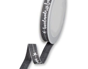 Handmade with Love Script Print on Chalkboard Black Textured Ribbon, 15mm (9/16in) wide *Sold Per Metre*